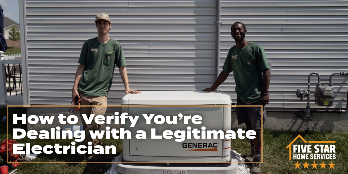 two five star electricians next to a generator